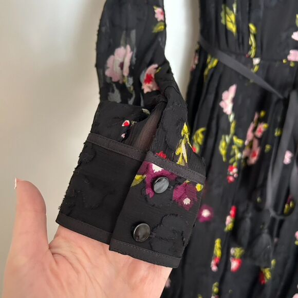 Kate Spade Bloom Chiffon Black Floral Silk Dress Size 8 - Picture 5 of 9